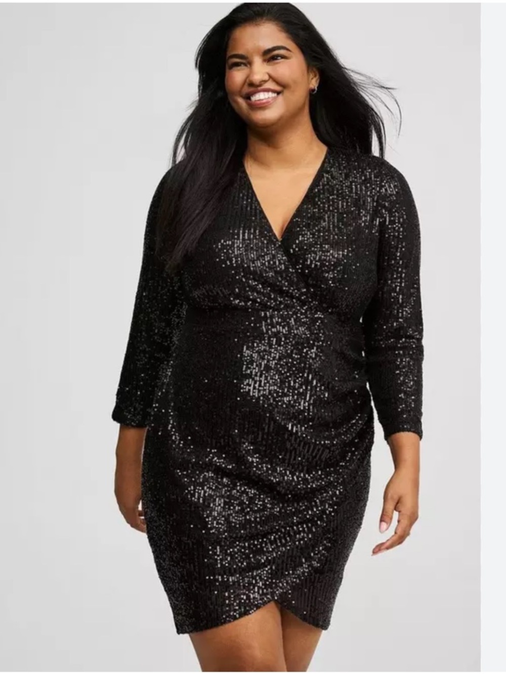 torrid Black Sequin Wrap Mini Dress